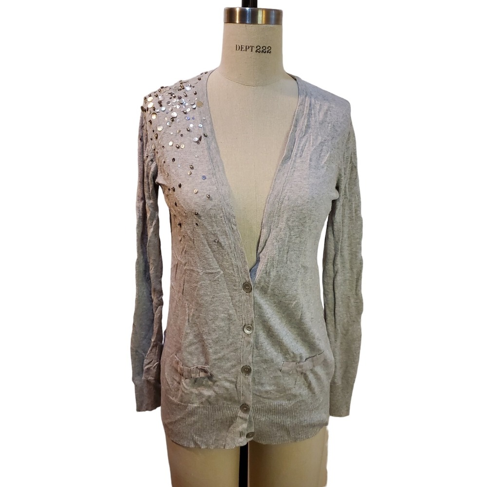 Ann Taylor Loft Gray Sequin &‎ Rhinestone Sweater Size M